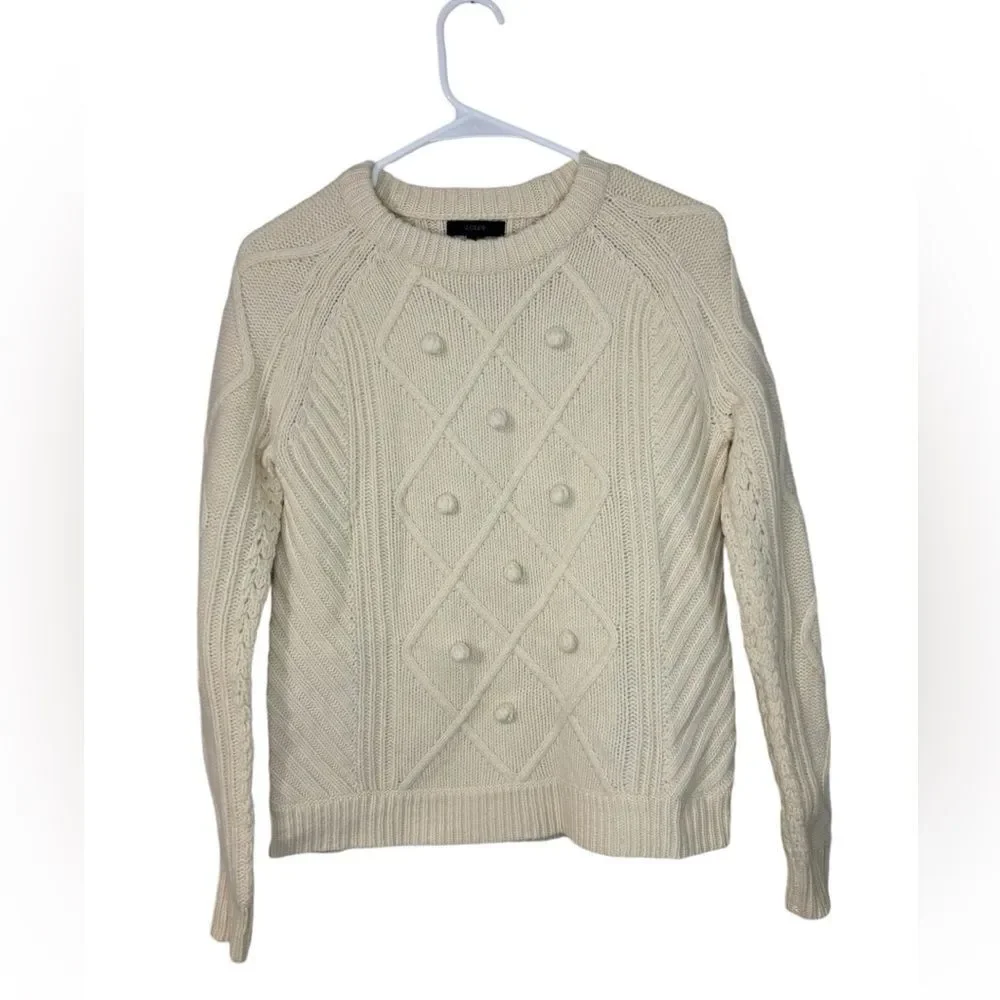 J.Crew Pom Pom Cable Knit Wool Sweater